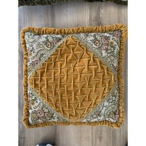 Vintage Orange 3D Textured Velvet Floral Gold Lace Pillow w/ Zipper, MCM, Retro